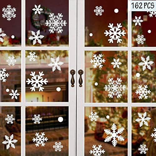 heekpek Natale Adesivi Finestre Finestra Decorazione Natale Vetrofanie Adesivi Murali Fai da Te Finestra Decorazione Vetrina Wallpaper Fiocco di Neve PVC Removibile,162 Pezzi