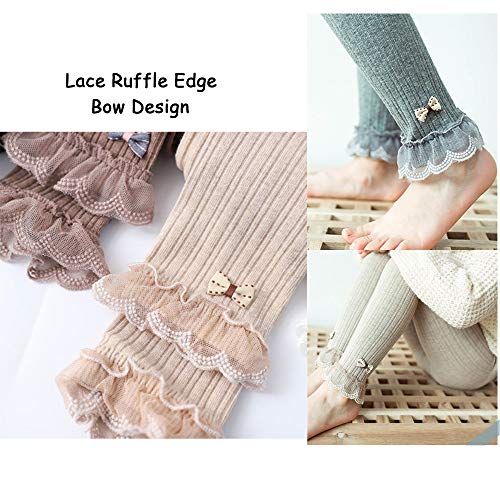 4 Pack Girls Ankle Length Cable Knit Footless Lace Ruffle Tights Stretch 2-12T3