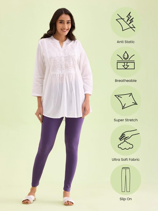Image of GO COLORS Soft Cotton Stretch Ankle Length Leggings for Women | Breathable