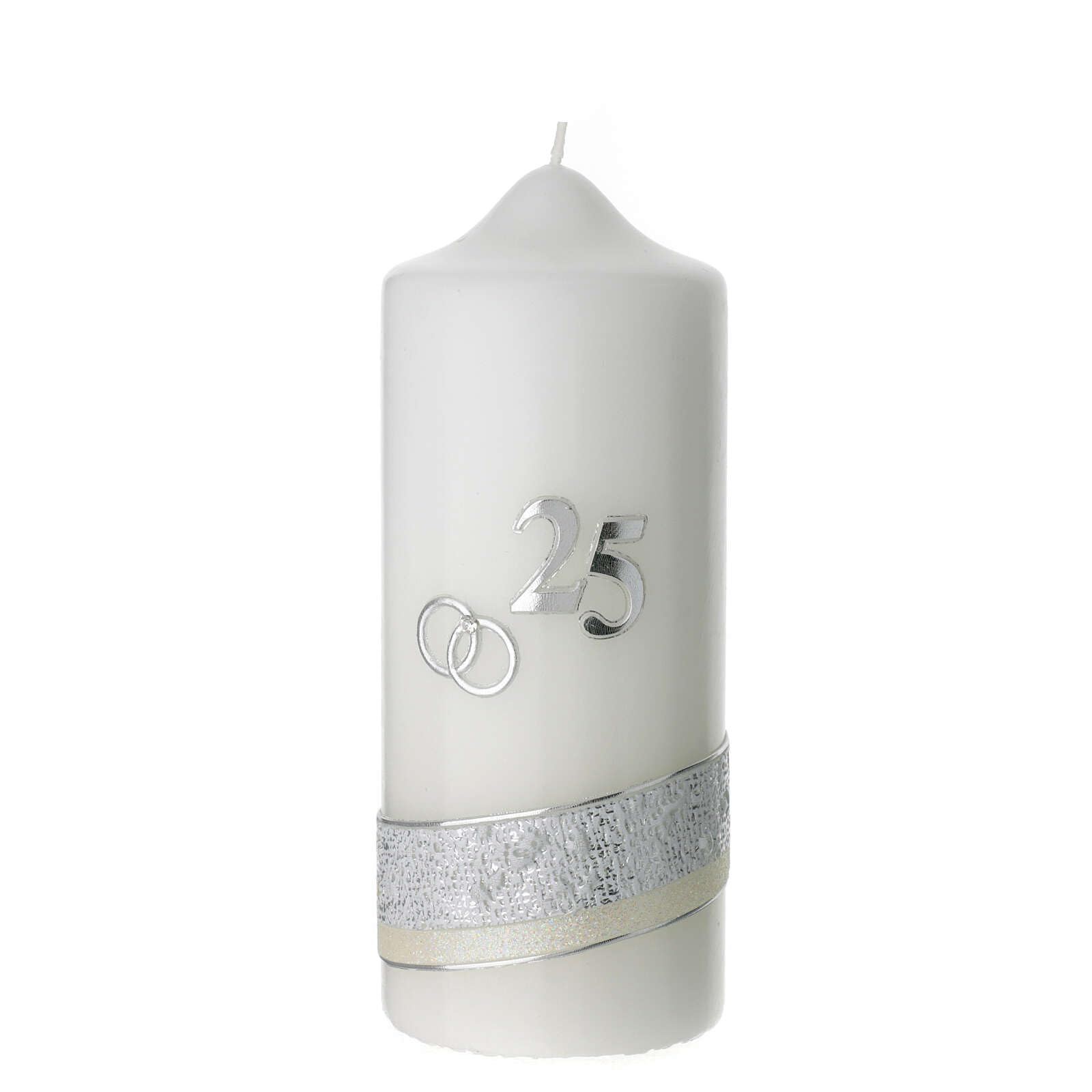 Silver Anniversary Candle, Rings and 25 Number, 175x70 mm