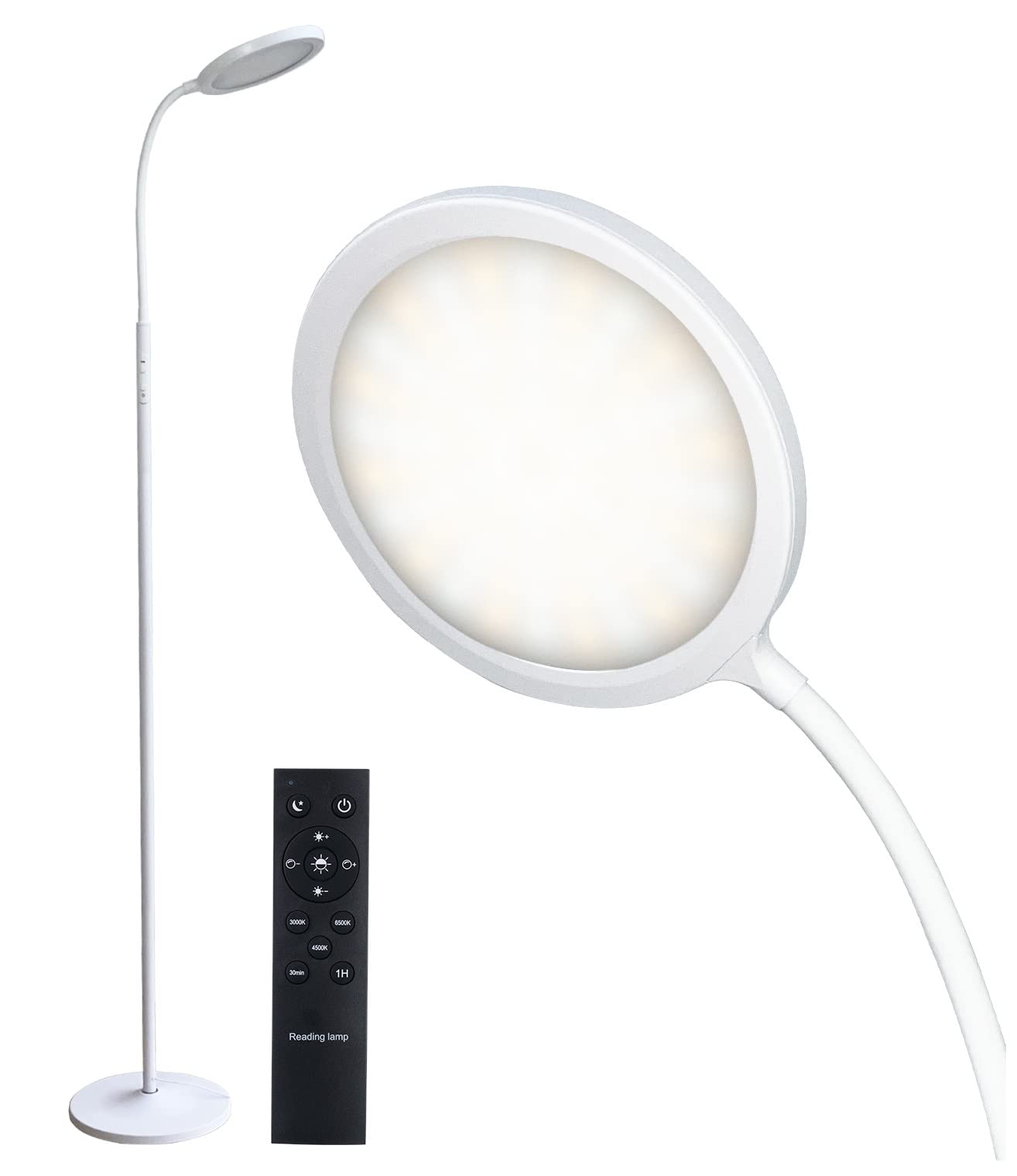LED Floor Lamps for Living Room, Bright Modern Reading Floor Lamp with Stepless Adjust Color Temperatures & Brightness, Standing Lamp with RF Remote & Touch Control(White)