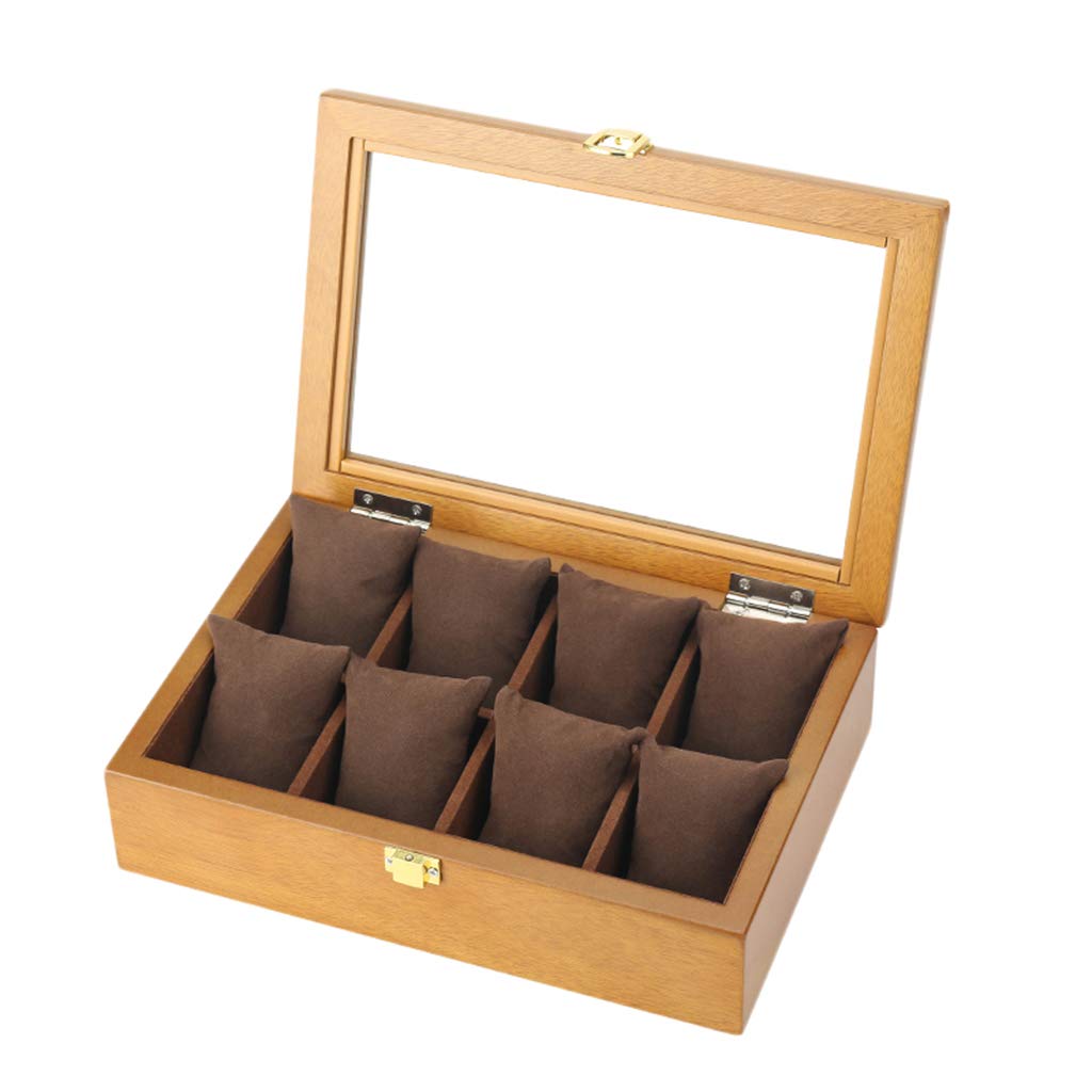 ANVLOJRIH Watch Box for Men - 8 Slot Watches Display Case, Wooden Men's ladys Jewellery Organiser Display Storage Box, Removable Pillows
