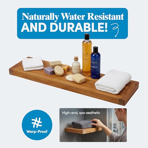 Image of AquaTeak Moa 36 inch Teak Floating Shelf, Wall Mounted, Holds Up to 10 lbs