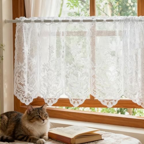 Scheibengardine Voile Kurz Bistrogardine - 1 Stück Spitzenvorhänge mit...