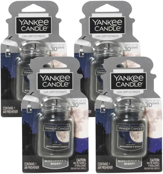 Yankee Candle Car Air Fresheners, Hanging Car Jar Ultimate, Neutralizes Odors Up To 30 Days, Midsummer's Night, 0.96 OZ (Pack of 4)