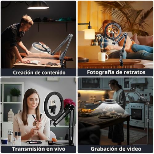 Anillo de luz para streaming Youtube Twitch con brazo de 10 pulgadas 3