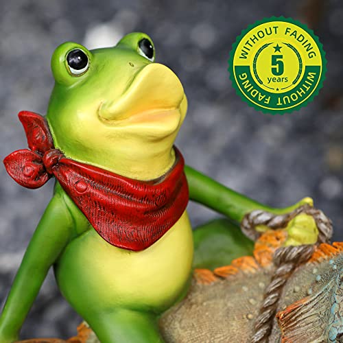 Vojuan Frog Garden Decor Cowboy Frog Figurines And Statues Riding Iguana Funny Yard Decorations Garden Decor For Outside Statues #TOP1
