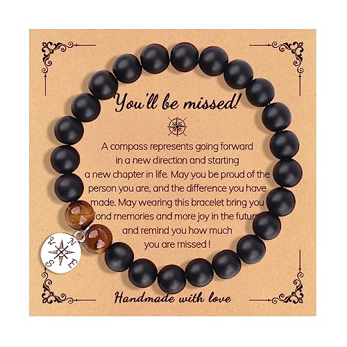 COLORFUL BLING Natural Stone Compass Bracelet You Will Be Missed Farewell Going Away Goodbye Gifts Friends Retirement Gifts for Coworker Manager Boss Teacher Employee