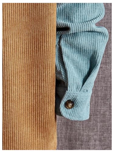 OYOANGLE Men's Color Block Long Sleeve Button Front Corduroy Hoodie Vintage Hooded Jacket3