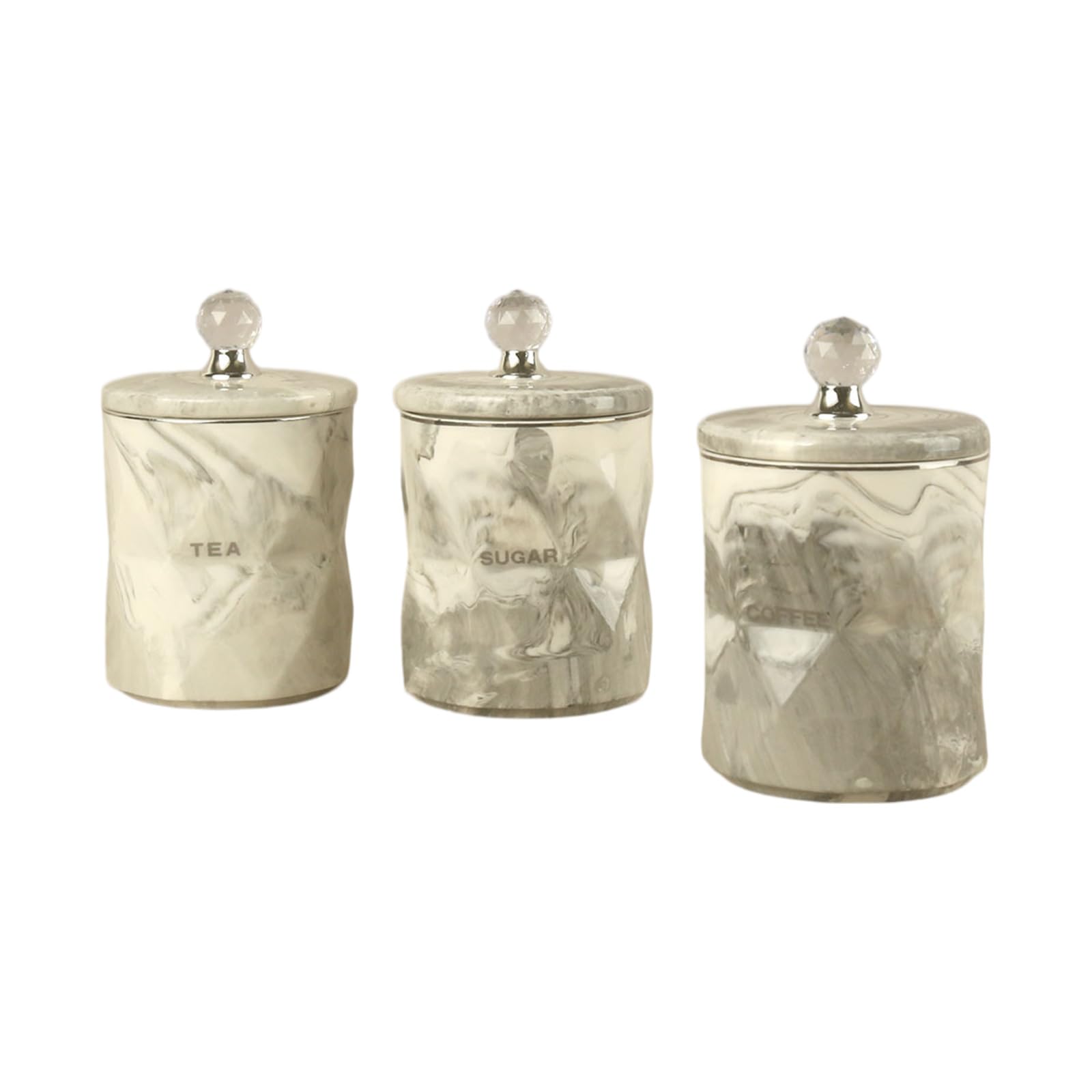 Whoasyst Of 3 Stylish Marble Look Ceramic Jars for Storing Tea Coffee Sugar in Kitchen or Dining Room Ceramic Kitchen Storage Jar