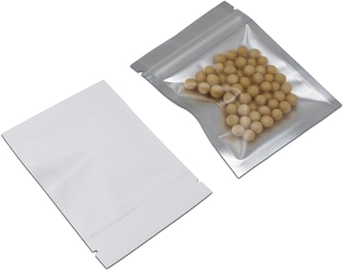 100 unidades Mylar con cierre de cremallera a prueba de olores, bolsa de almacenamiento de alimentos de aluminio hermética, con el frente de