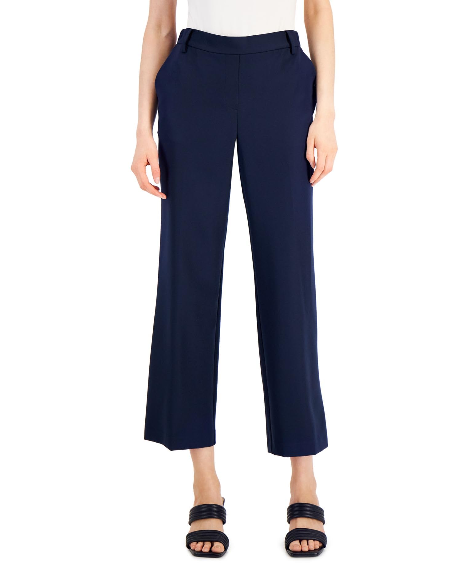 Alfani Womens Pull-On Wide-Leg Pants Modern Navy 18