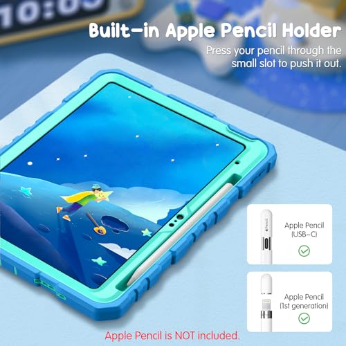 Image of Fintie Kids Friendly Case for iPad (A16) 11th Generation 11 Inch (2025), iPad 10th Generation 10.9 Inch (2022), Fully-Body Rugged Heavy Duty Shockproof Protective Case with Kickstand, Blue
