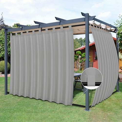 Easy-Going Outdoor-Terrassen-Vorhänge, abnehmbare Schlaufen, winddicht, wetterfest, für Cabana, Veranda, Pergola und Pavillon, mit Schlaufen unten, 2 Paneele, 275 x 308 cm, Hellgrau Easy-Going Outdoor-Terrassen-Vorhänge, abnehmbare Schlaufen, winddicht, wetterfest, für Cabana, Veranda, Pergola und Pavillon, mit Schlaufen unten, 2 Paneele, 275 x 308 cm, Hellgrau