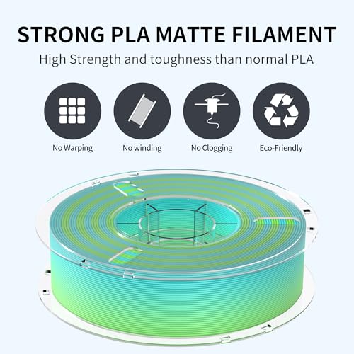 Image of RAMBERY Matte Rainbow 3D Printing Filament Fast Color Change, Multi-Color PLA Filament for Most FDM 3D Printer, 1.75mm 1kg(2.2lbs), Matte Rainbow Blue-Green