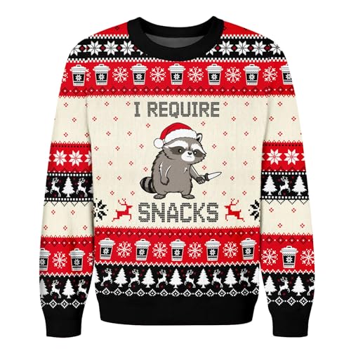 Image of 99TIMORO Raccoon Ugly Christmas Sweater for Men and Women, Holiday Pullover Novelty Crewneck Sweatshirt, Festive Outfit Gift