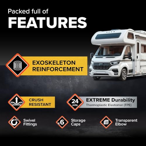 Camco RhinoEXTREME 20-Foot Camper/RV Sewer Hose Kit | Features TPE Technology for Abrasion Resistance and Crush Protection | Includes Pre-Attached Rhino Swivel Fittings (39867)