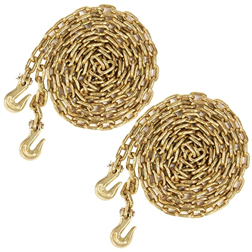 US Cargo Control Grade 70 Transport Chain with Clevis Grab Hooks, 5/16 Inch x 16 Foot Load Chain, Easily Secure Heavy Loads to A Truck Or Flatbed Trailer, 4,700 Pound Working Load Limit, 2 Pack