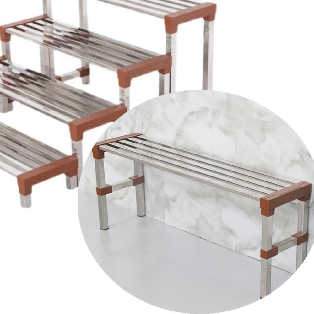 TOCTUS Stainless Steel Plant Stand Freestanding Plant Shelf, Flower Pot Holder Rack 5/10/16/22 Inch Tall, 32 Inch Long, Metal Plant Display Rack for