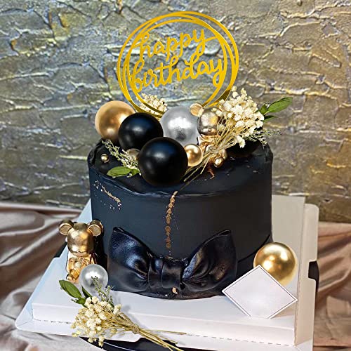 29 Pcs Colorful Ball Cake Topper Mini Balloon Cupcake Topper Diy Foam Ball Artificial Dried Flower Cake Insert Decoration For Anniversary Baby Shower Birthday Party Supplies (Gold Silver Black) #TOP5