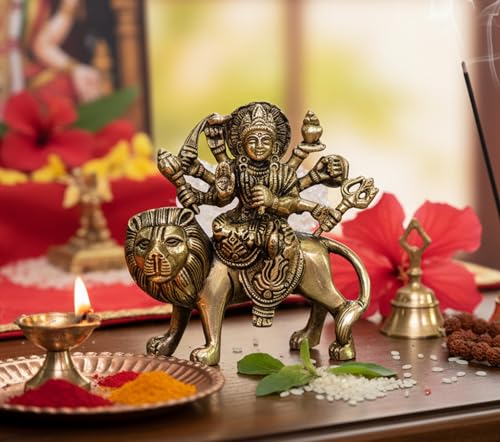 Estatua Dorada de Maa Durga de Bronce 12 cm