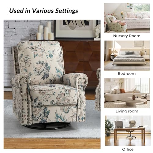 Sillón giratorio reclinable con tela estampada teal miniatura 7