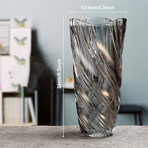 Duscdesp Glass Vases for Flowers - 9.5in Tall Crystal Vases, Large Amber, Personalised Home Decor Wedding Gifts (Grey) - Image 2