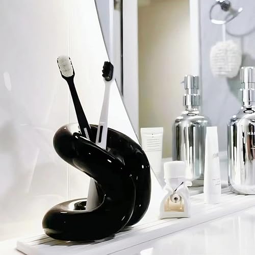 Miniatura 8 de EastBrightenZF Soporte de cerámica hecho a mano para cepillos de dientes, brochas de maquillaje y bolígrafos, diseño minimalista para tocador de