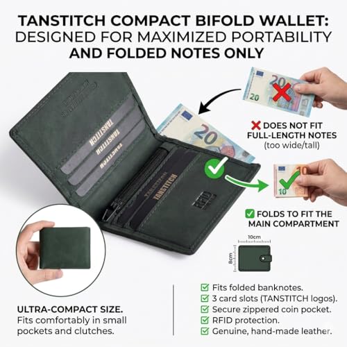 Image of TANSTITCH Slim Leather Wallet || Small,Compact, Minimalist & Thin Wallet || RFID Protected || Front Pocket Carry (Green)