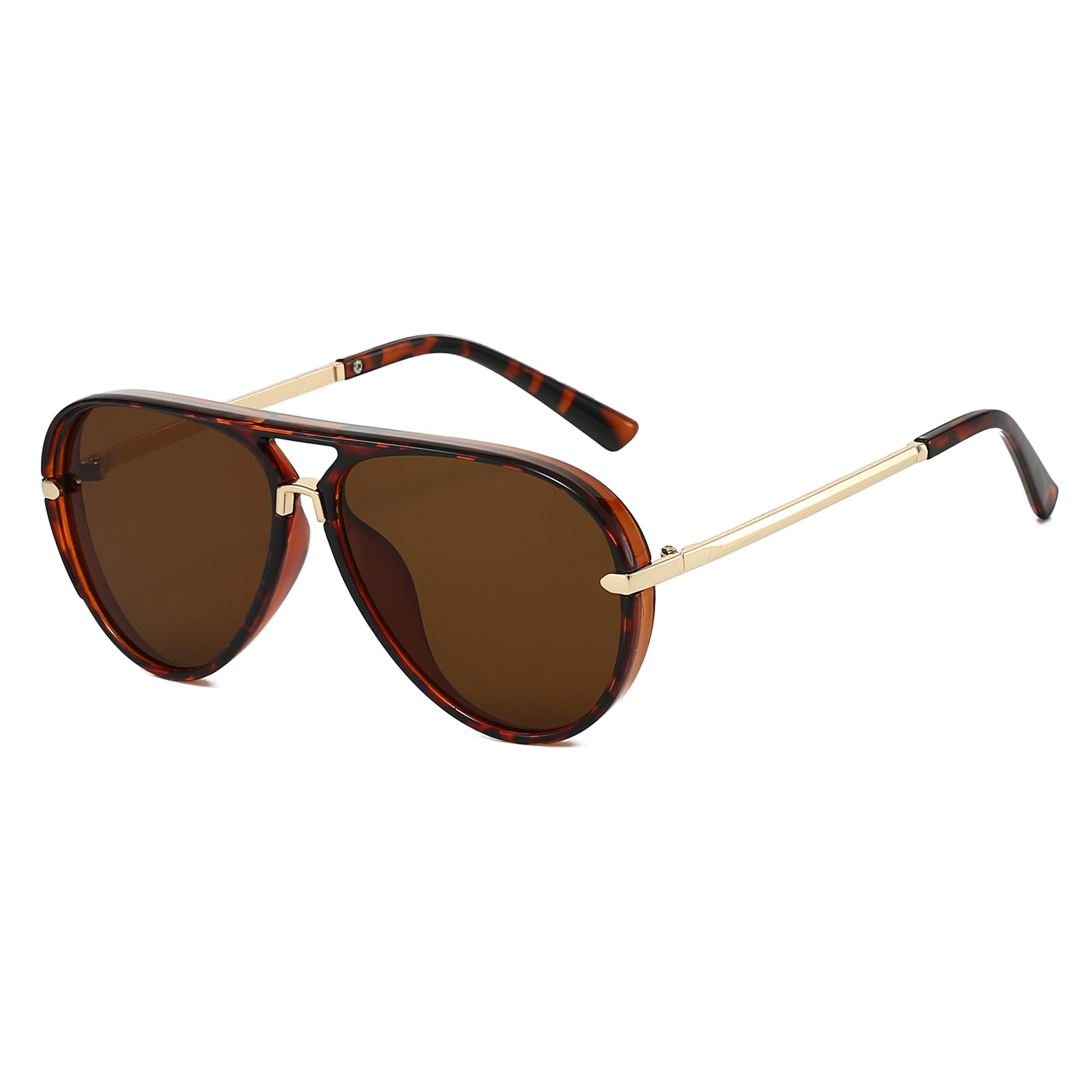 YAMEIZE Pilot Sonnenbrille Retro für Herren Damen 70er Pilot Vintage Sonnenbrille Groß Runde Doppel Brücke Metallrahmen Goldtöne Brille UV400