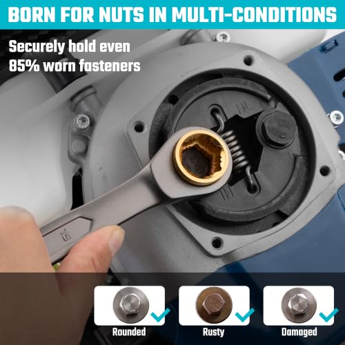 Image of DURATECH Anti-slip 4-in-1 Reversible Ratcheting Box Wrench Set | Double Box End, Metric, 2-Piece, 8, 10, 12, 13 & 14, 15, 17, 19 mm, CR-V Steel, Nickel Plated, with Rolling Pouch