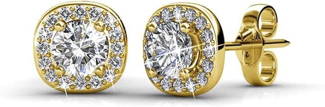 Cate & Chloe Ruth 18k White Gold Plated Halo Studs with Crystals, Best Silver Earrings for Women, Beautiful White Gold Stud Earrings