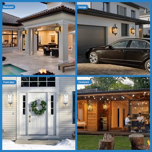 17.1'' H Aluminum Outdoor Wall Lights- Black Roman Style Waterproof & Anti-Rust Exterior Lighting Fixtures, Hammered Outdoor Wall Lantern for Porch, Doorway, Garage, Backyard, 2 Pack