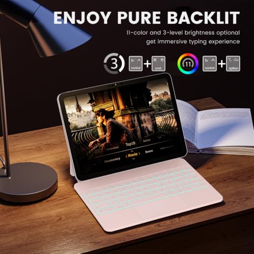 Image of RAYMCRAFT for iPad 11th(A16, 2025) /10th Generation Case with Keyboard, Magic Keyboard 2022, Springy Backlit Keys, Stain-Resistant Surface, Multi-Touch Trackpad, Pink
