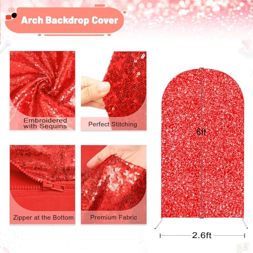 Image of Graduation Red Arch Cover 6ft Chiara Backdrop Cover Spring Sequins Arch Backdrop Cover for Wedding Birthday Party Baby Shower Bridal Wedding Photography Background Decoration