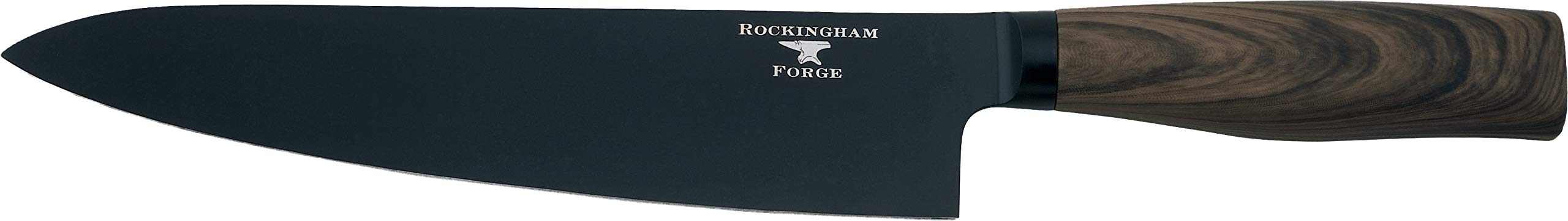 Rockingham Forge Forester Series 8" Chef's Kitchen Knife Stainless Steel Blade with Black Oxide Coating Ergonomic Wooden Handle Black, Dark Wood Effect, RF-6185P