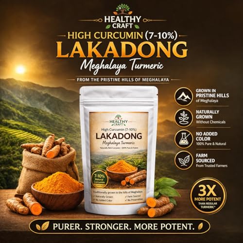 Image of Healthy Craft Lakadong Turmeric Powder | 7%+ High Curcumin | Meghalaya GI Certified Haldi | Raw, Natural & Unpolished | Superfood for Golden Milk & Daily UseRich Aroma & Deep Flavor (75 * 6=450 gm)