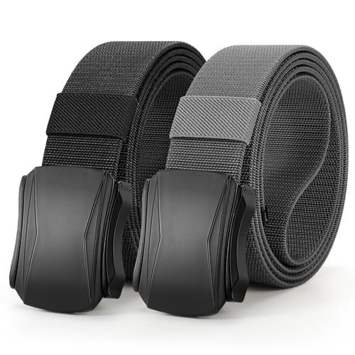 JASGOOD 2 Pack Men Belt Military Tactical Stretch Nylon Belt for Pants Webbing Belt for Hiking Hunting