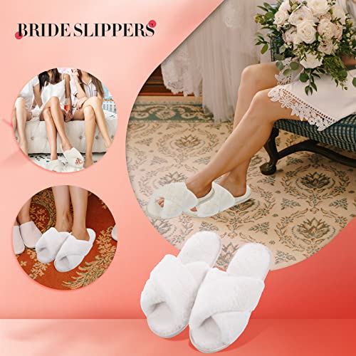Newcotte 2 Pairs Women's Fuzzy Slippers Cross Band Fluffy Plush Cozy Open Toe House Slippers for Bridesmaid Indoor Outdoor3