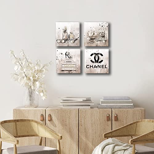 Image of Meetdeceny Beige Canvas Prints Artwork Fashion Bedroom Wall Decor Girls Handbag Wall Art for Living Room Perfume Wall Decorations Painting Art 10 inchx 10 inchx 4 Pieces