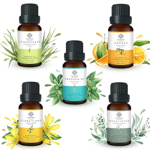 Image of Essential Oils Lemongrass, Orange, Peppermint, Ylang Ylang, Eucalyptus- Combo Set Of 5-15ml