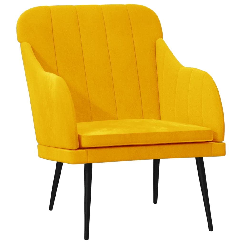 Poltrona gialla, 63 x 76 x 80 cm, in velluto con schienale e braccioli imbottiti, comoda poltrona con struttura in metallo per la stabilità, istruzioni di montaggio incluse (lingua italiana