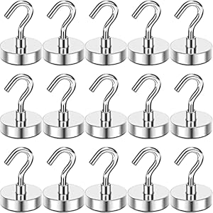 MIKEDE Strong Magnetic Hooks Heavy Duty, 25Lbs Cruise Essentials Hooks for Hanging, 15Pcs Neodymium Magnets with Hooks for Refrigerator, Magnetic Hanger for Kitchen, Home, Workplace