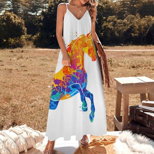 Robe longue cheval coloré imprimé créatif sans manches été extensible - 2
