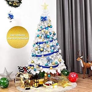 Happygrill 5FT White Christmas Tree Artificial Xmas Tree with Solid Metal Stand White Xmas Pine Tree for Indoor Outdoor Decoration Happygrill 5FT White Christmas Tree Artificial Xmas Tree with Solid Metal Stand White Xmas Pine Tree for Indoor Outdoor Decoration