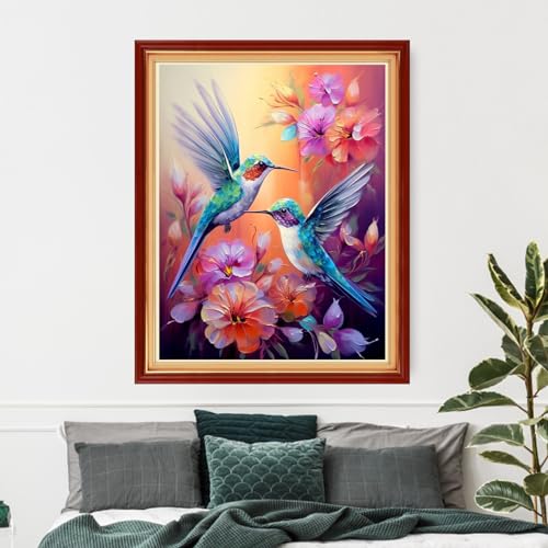 Image of Funxvoot Stamped Cross Stitch Kits Beginners Full Range of Embroidery Kits for Adults 11CT Embroidery Patterns Needlepoint Kits Printed Cross Stitch Kits-Hummingbird Couple 16x20 inch