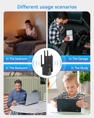 AOOEPU WiFi Booster, 1200Mbps WiFi Extender Signal Booster for Home, 12880 Sq Ft Coverage, 105 Devices, Dual Band 2.4/5GHz Internet Extender WiFi Booster