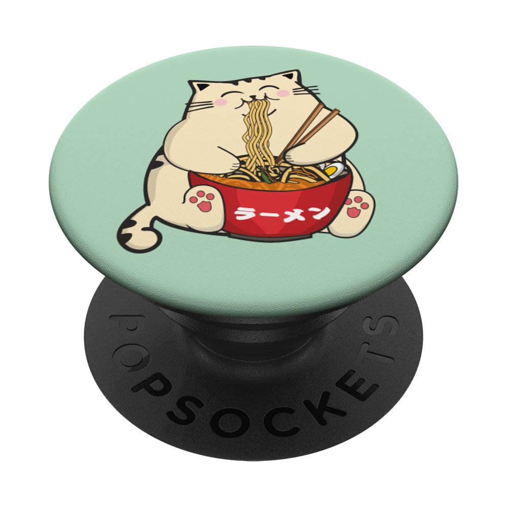 PopSockets Ramen Cat Kawaii Anime Noodles Hashi Japanese Manga Lover PopSockets PopGrip: Swappable Grip for Phones & Tablets