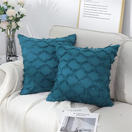 NIULAA 2er Set Boho Kissenbezug 50x50 Türkis Deko Kissen Quasten Dekokissen Petro Sofakissen Kissenbezüge Baumwolle Leinen Sofa Modern Kissenhülle Bezug Couchkissen Zierkissen Cover