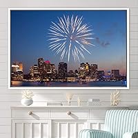 Framed Canvas Wall Art City Illuminations Aerial Cityscape Contemporary Multicolor Photography Places Realism - 16x24 inches
